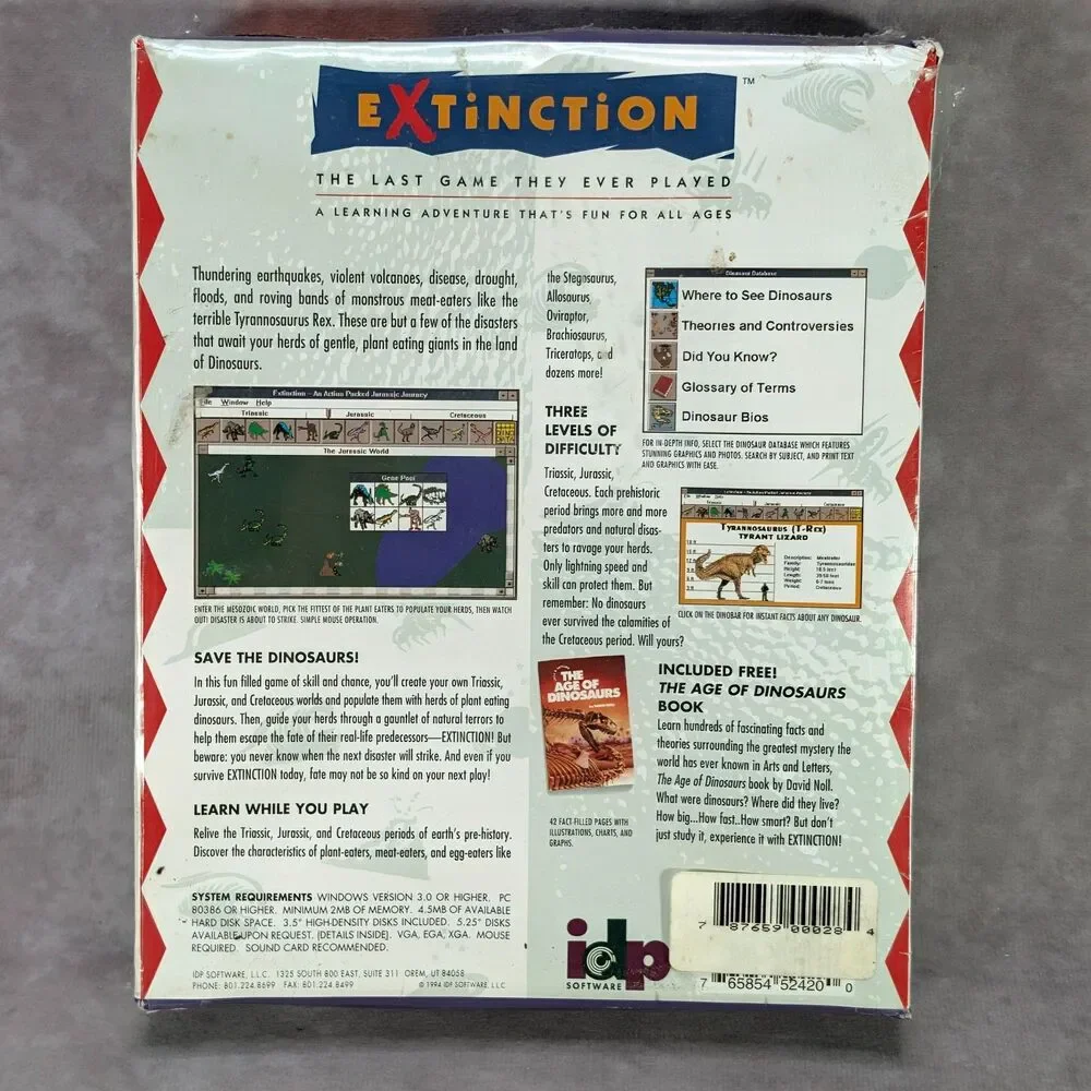 Vintage 1994 Extinction PC Game Windows Factory Sealed IDP Software Dinosaur